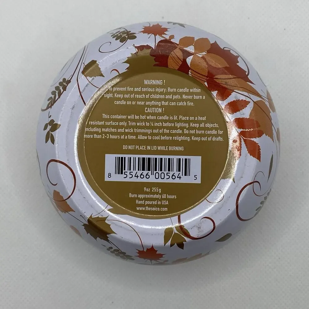 Aqua de SOi Pumpkin Chai 9 oz Natural Soy Candle Decorative Tin Fall Unused